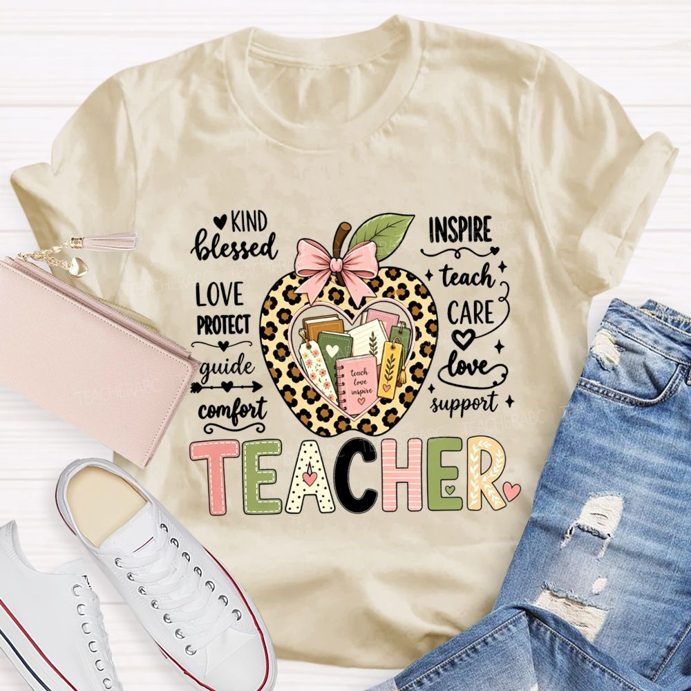 Teacher Teach Love Inspire Support Care Blessed Protect T-shirt