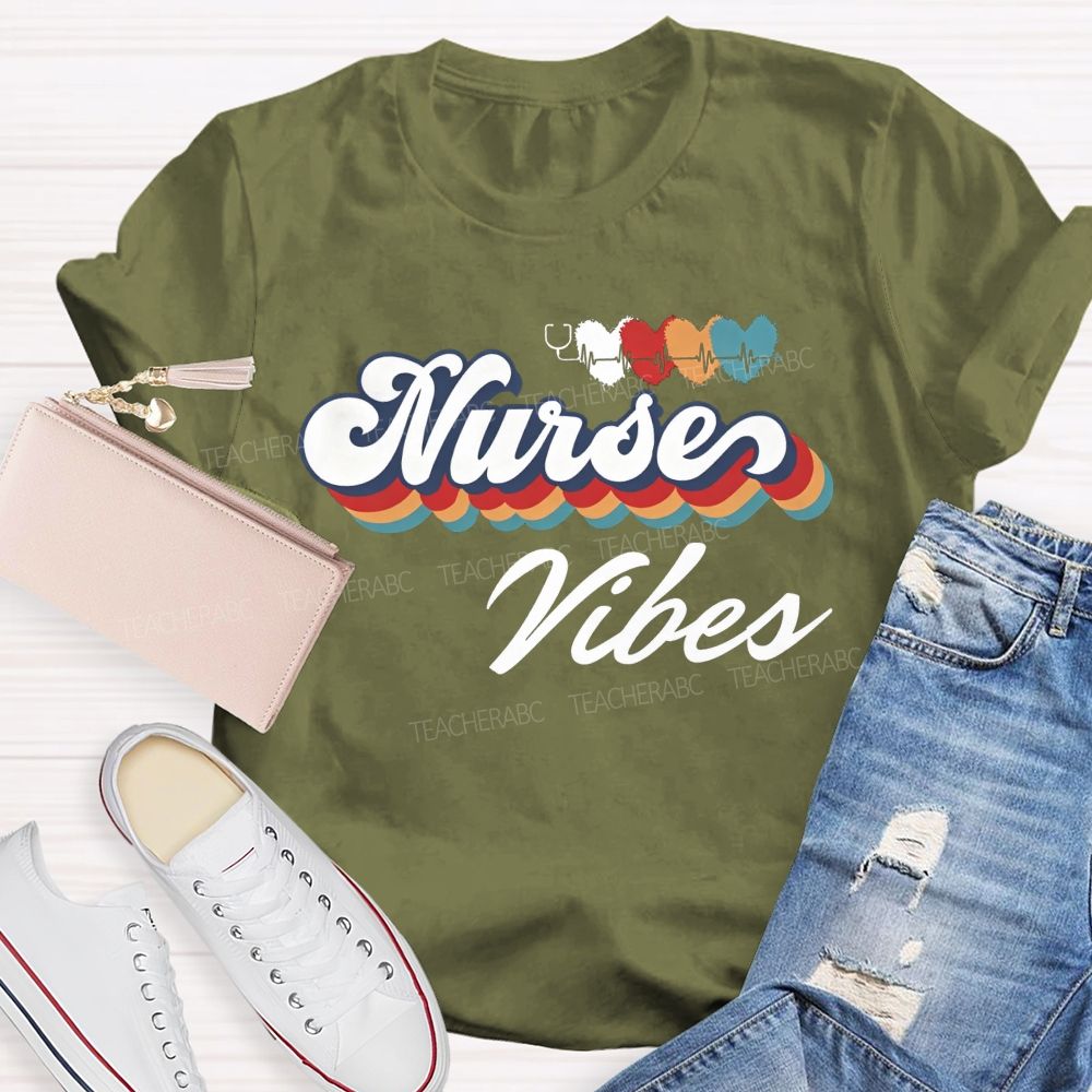 Nurse Vibes And Heartbeats School Nurse Life T-shirt