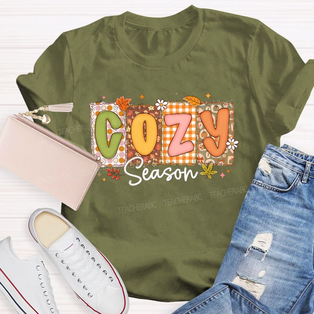 Cozy Season All Things Fall And Cozygh Shelves Teacher T-shirt