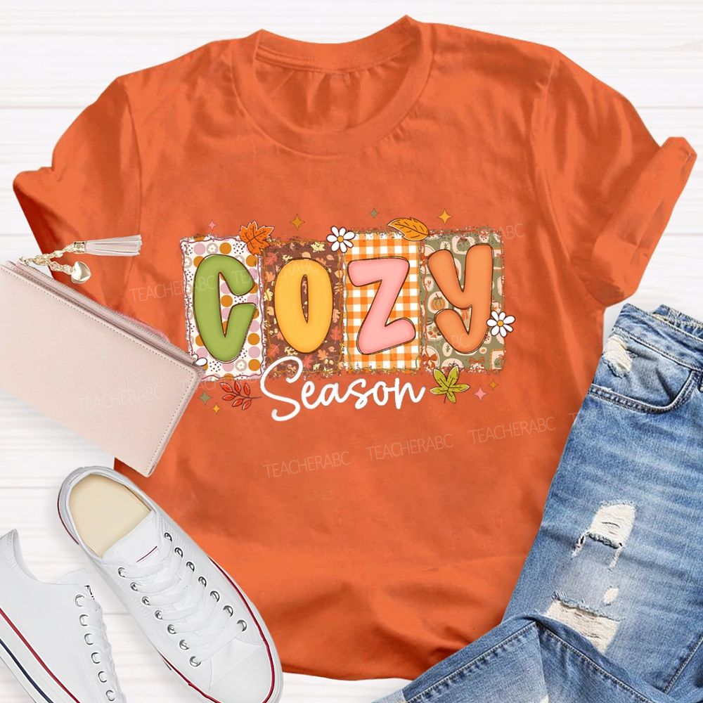 Cozy Season All Things Fall And Cozygh Shelves Teacher T-shirt