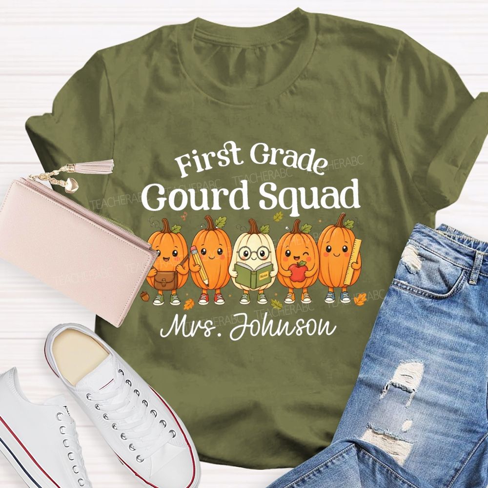 Personalized Name And Grade Gourd Squad Fall Pumpkin Teacher T-shirt