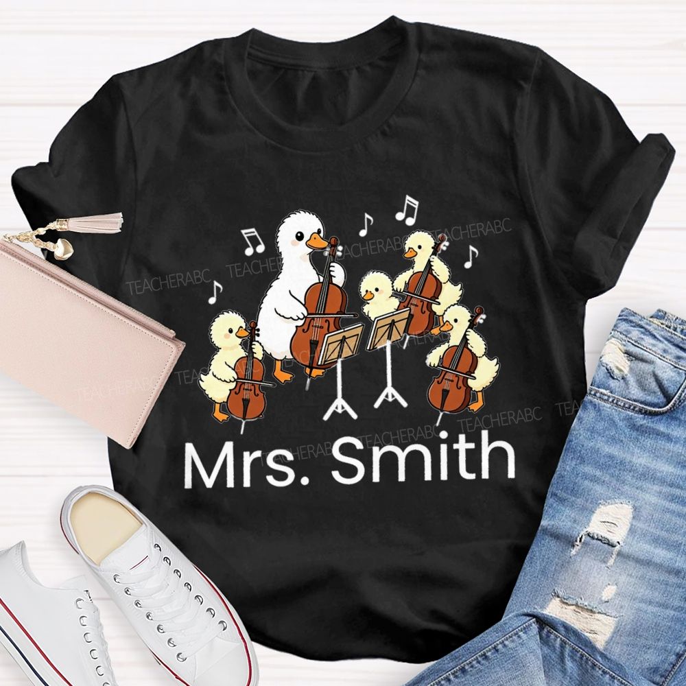 Personalized Name Music Class With My Little Duck Cellists T-shirt