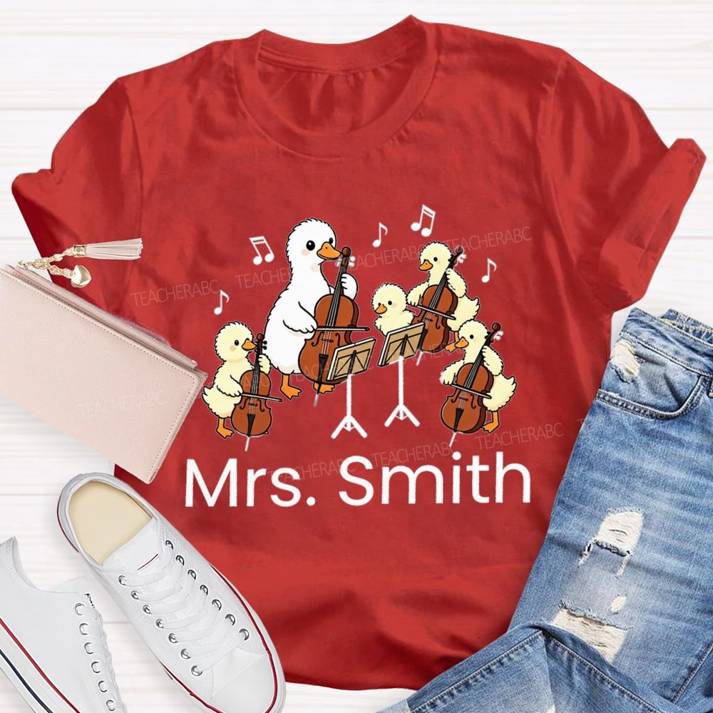Personalized Name Music Class With My Little Duck Cellists T-shirt