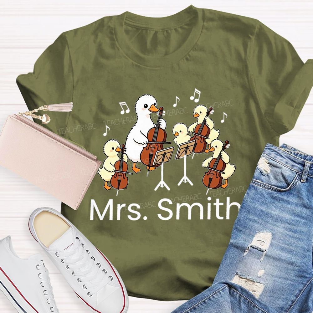 Personalized Name Music Class With My Little Duck Cellists T-shirt