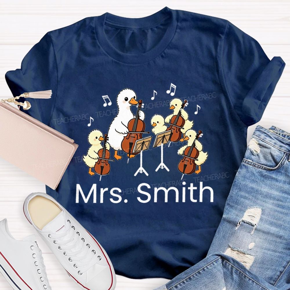 Personalized Name Music Class With My Little Duck Cellists T-shirt