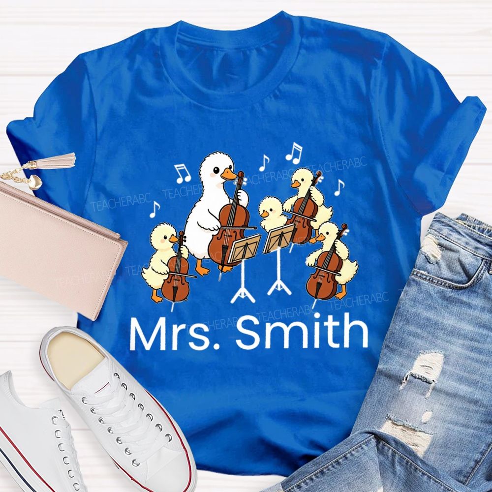Personalized Name Music Class With My Little Duck Cellists T-shirt