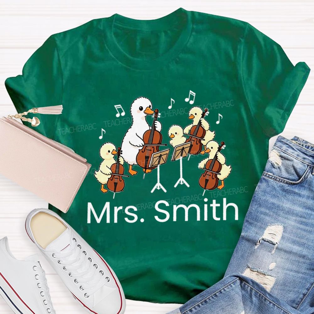 Personalized Name Music Class With My Little Duck Cellists T-shirt