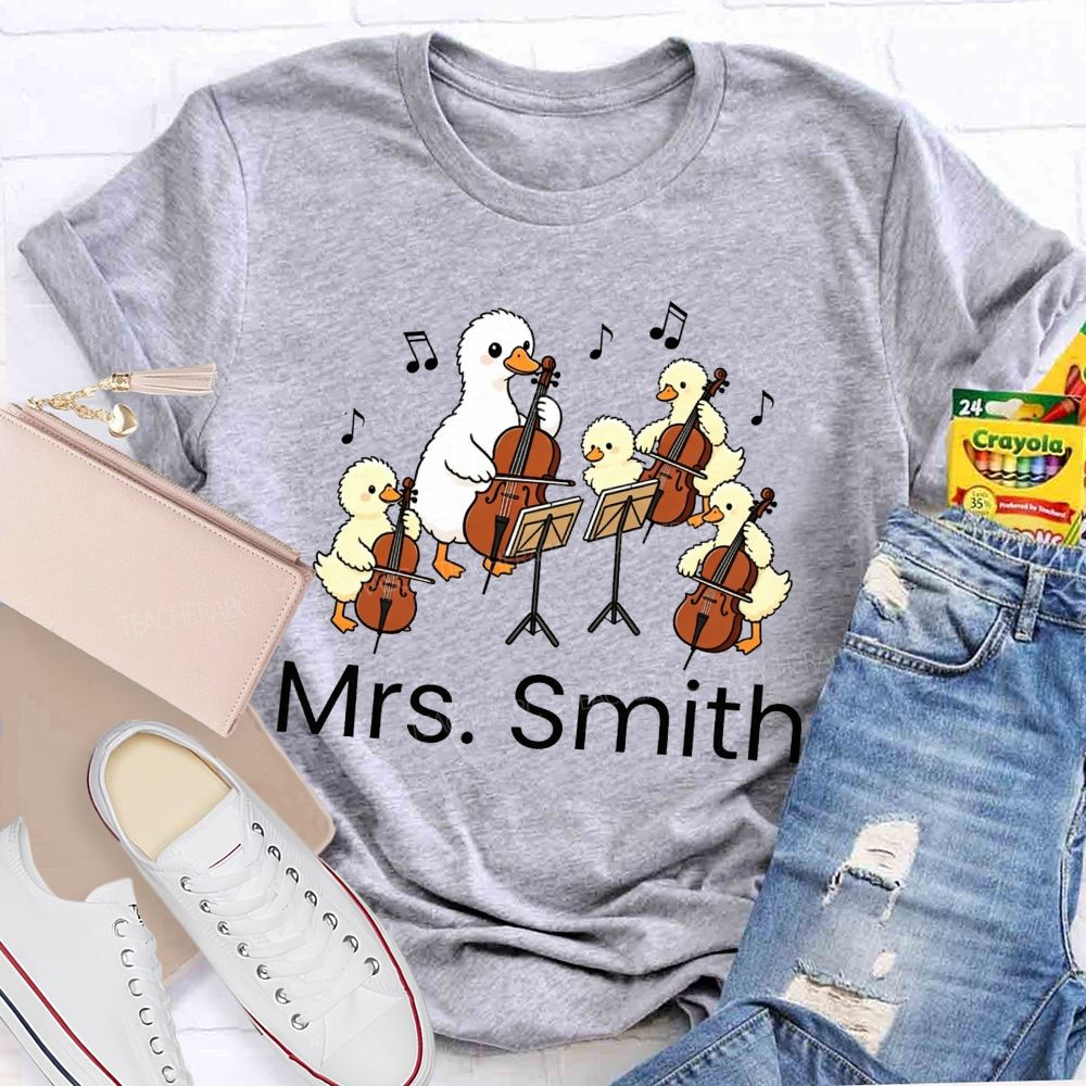 Personalized Name Music Class With My Little Duck Cellists T-shirt