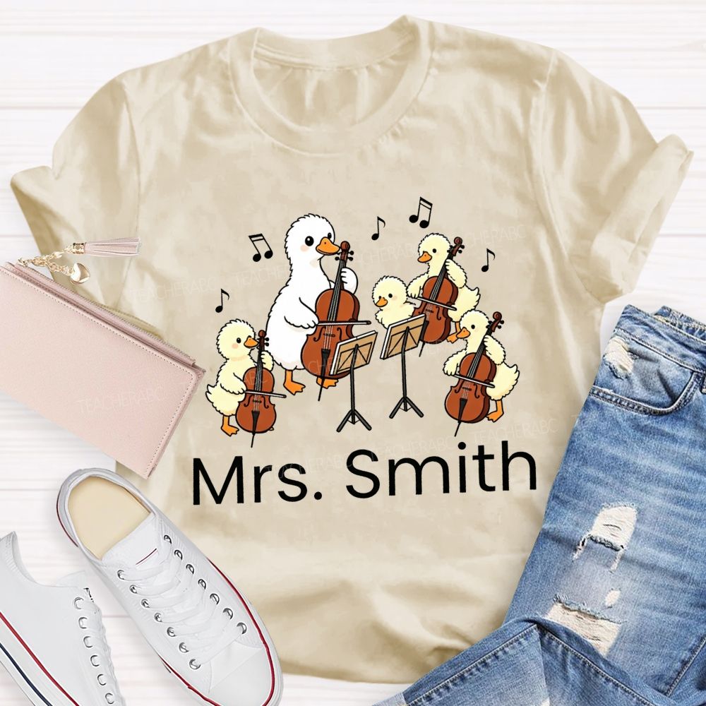 Personalized Name Music Class With My Little Duck Cellists T-shirt
