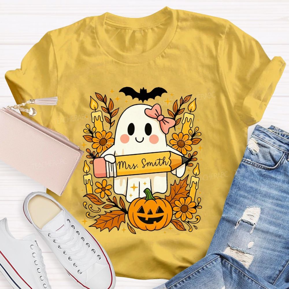 Personalized Name Fall Teacher Ghost Vibes T-shirt