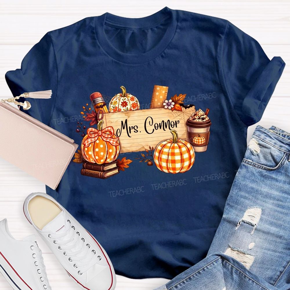 Personalized Name Fall Teaching Moments With Pumpkins And Coffee T-shirt