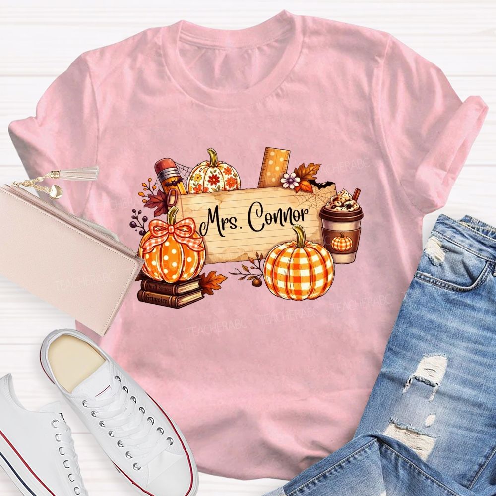 Personalized Name Fall Teaching Moments With Pumpkins And Coffee T-shirt