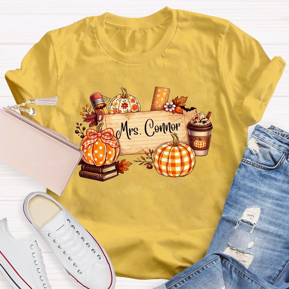 Personalized Name Fall Teaching Moments With Pumpkins And Coffee T-shirt