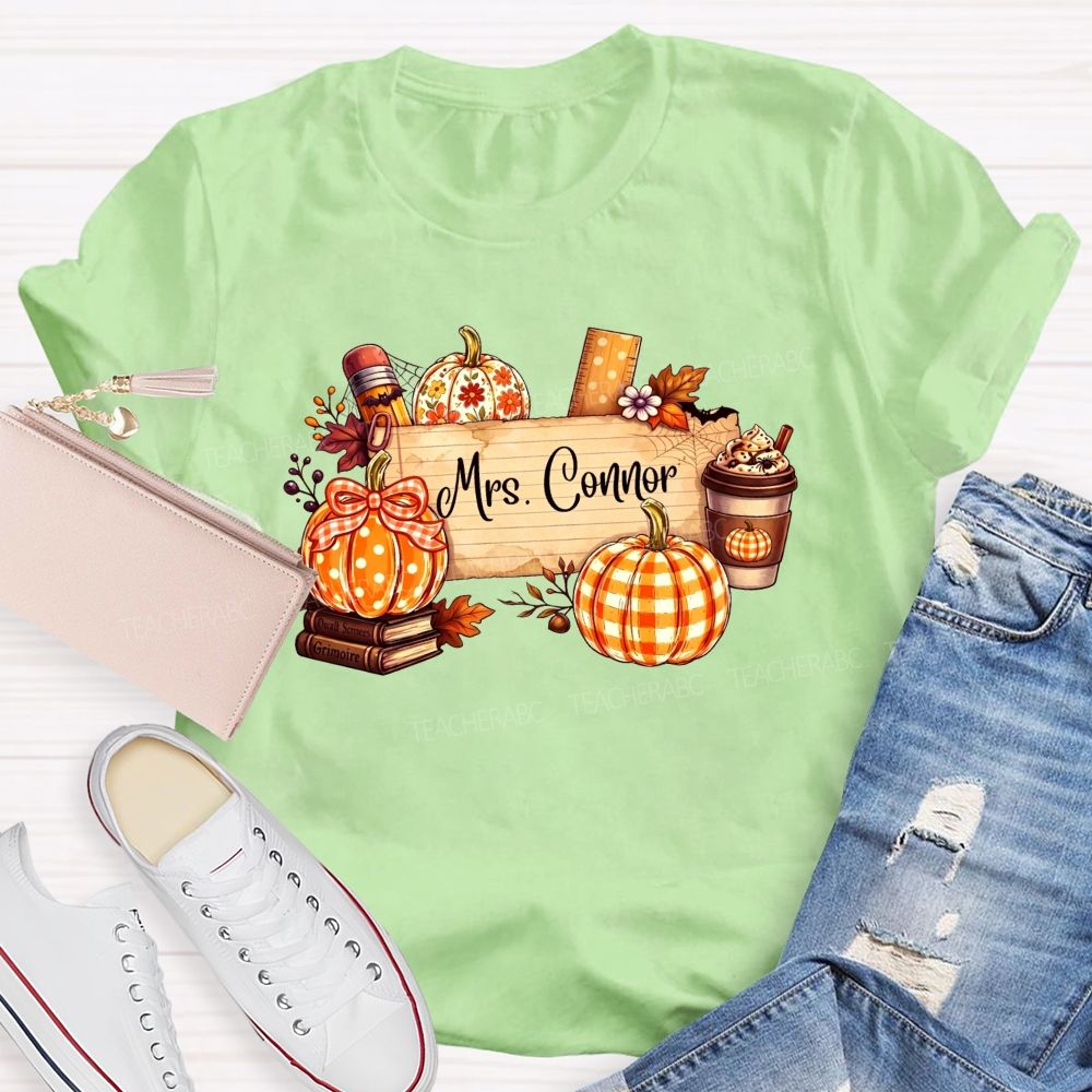 Personalized Name Fall Teaching Moments With Pumpkins And Coffee T-shirt