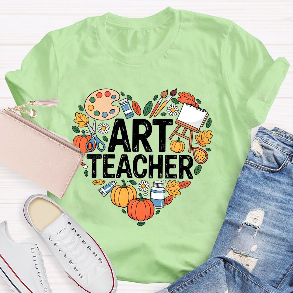 Fall Art Teacher Powered By Paint And Pumpkins Teacher T-shirt