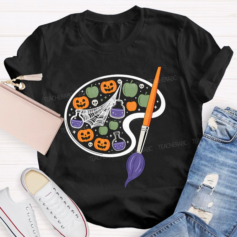 Paint And Pumpkin Halloween Art Teacher T-shirt