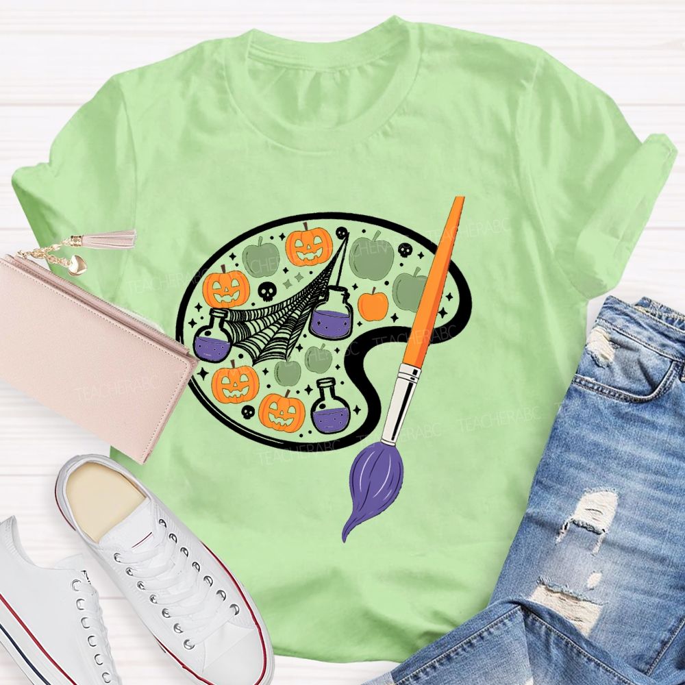 Paint And Pumpkin Halloween Art Teacher T-shirt