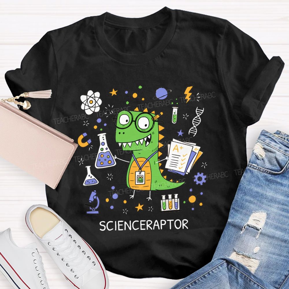 Scienceraptor Doing Experiments One Beaker At A Time Teacher T-shirt