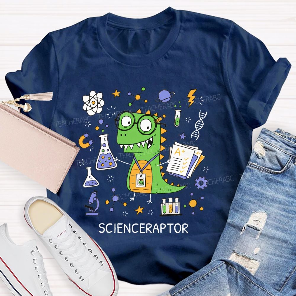 Scienceraptor Doing Experiments One Beaker At A Time Teacher T-shirt