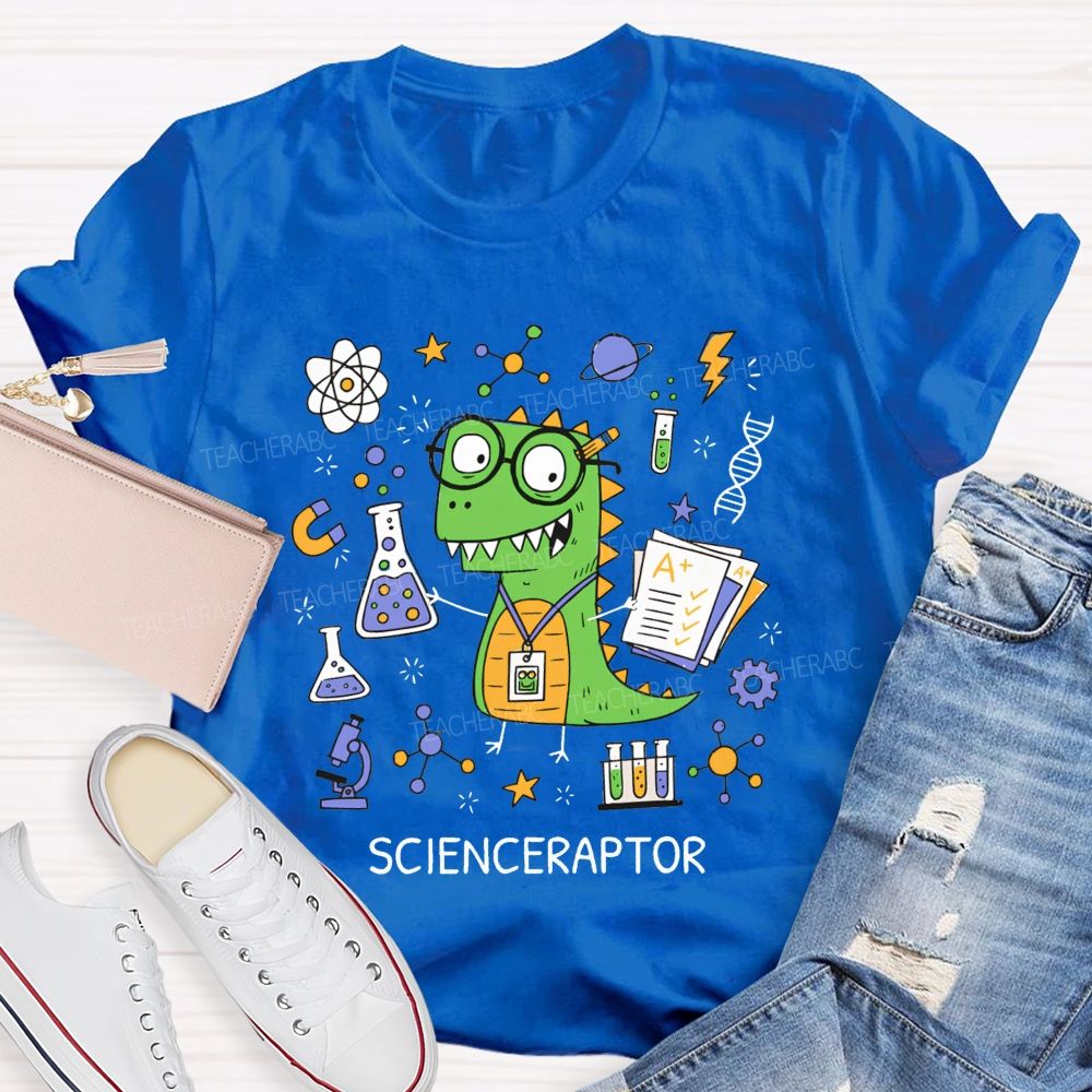 Scienceraptor Doing Experiments One Beaker At A Time Teacher T-shirt