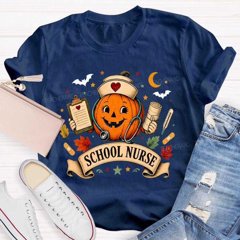 Pumpkin School Nurse Vibes Halloween T-shirt