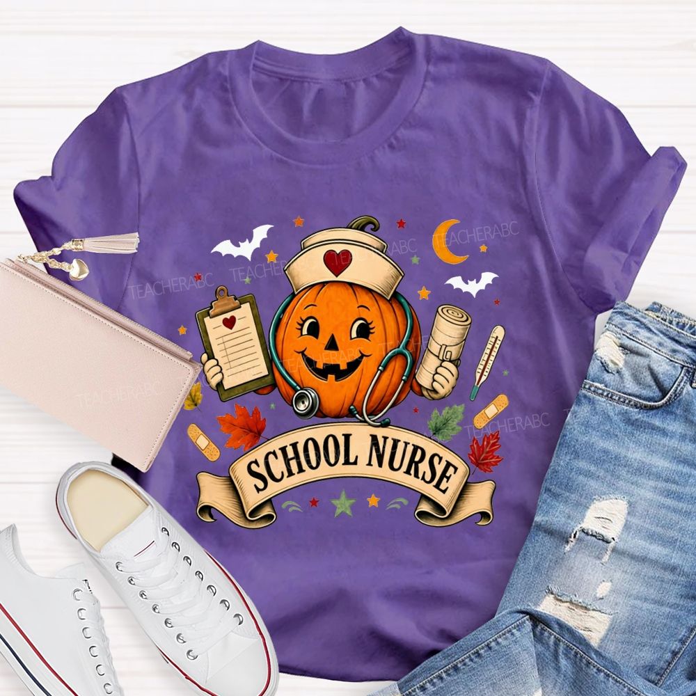 Pumpkin School Nurse Vibes Halloween T-shirt