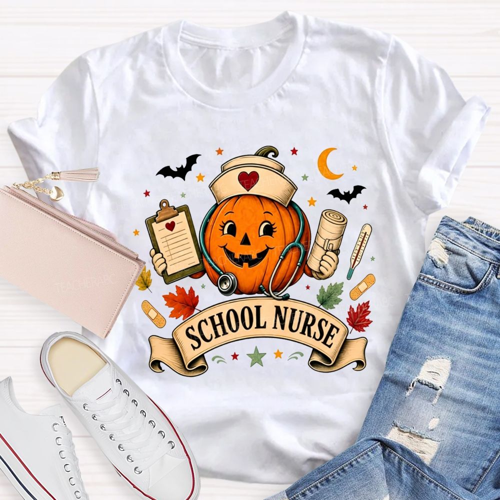Pumpkin School Nurse Vibes Halloween T-shirt