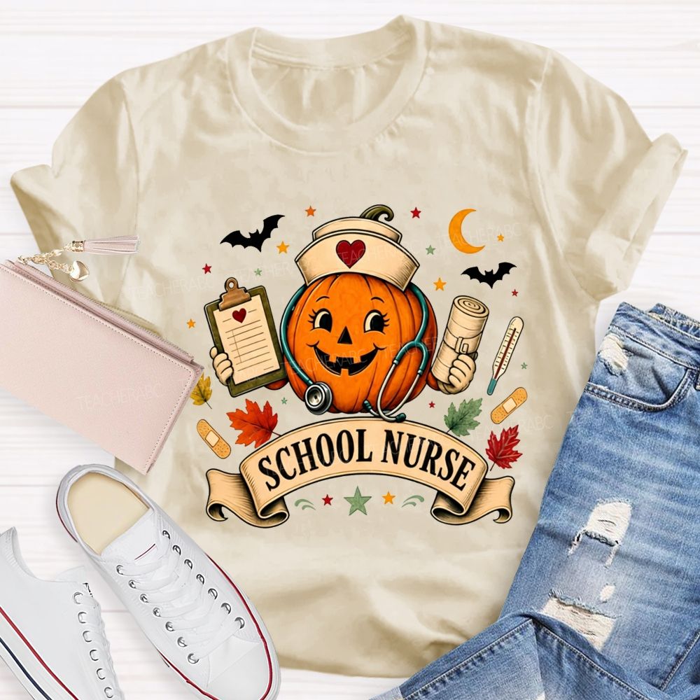 Pumpkin School Nurse Vibes Halloween T-shirt