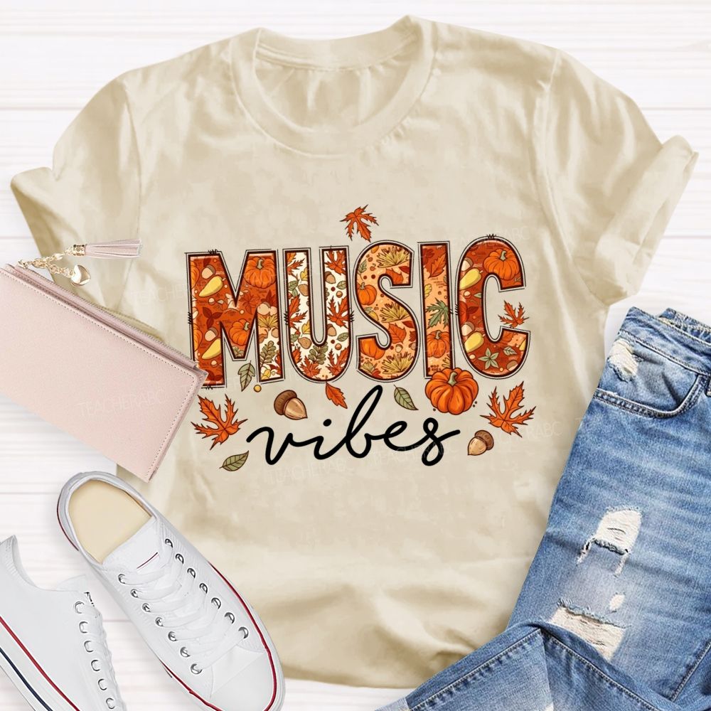 Maple Leaves And Melodies Fall Music Vibes Teacher T-shirt