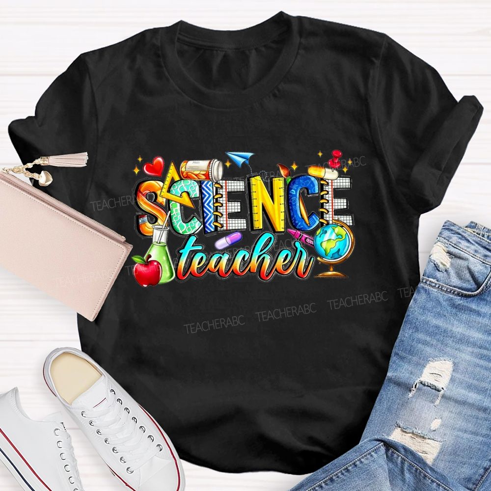 Science Teacher Colorful All Things Lab And Discovery Teacher T-shirt