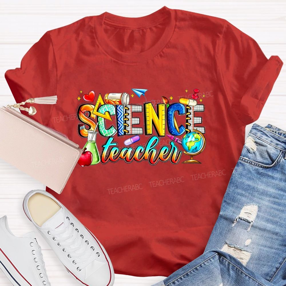 Science Teacher Colorful All Things Lab And Discovery Teacher T-shirt