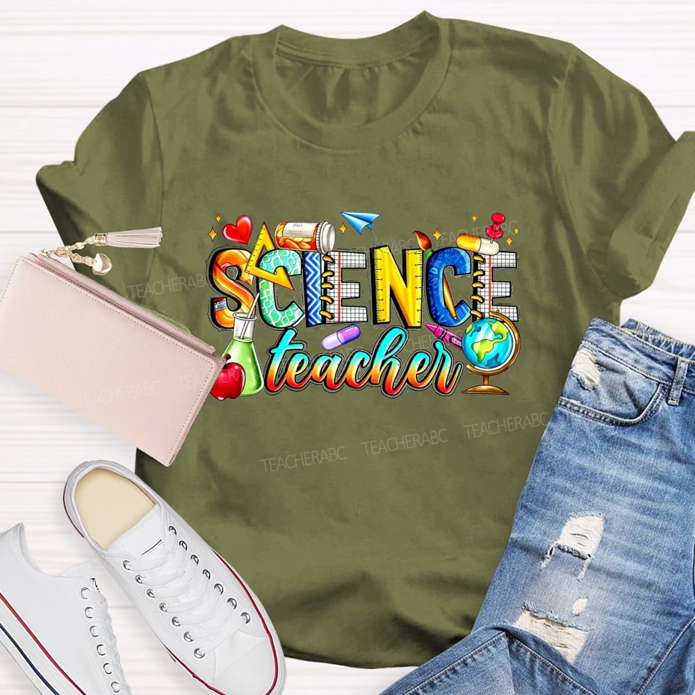 Science Teacher Colorful All Things Lab And Discovery Teacher T-shirt