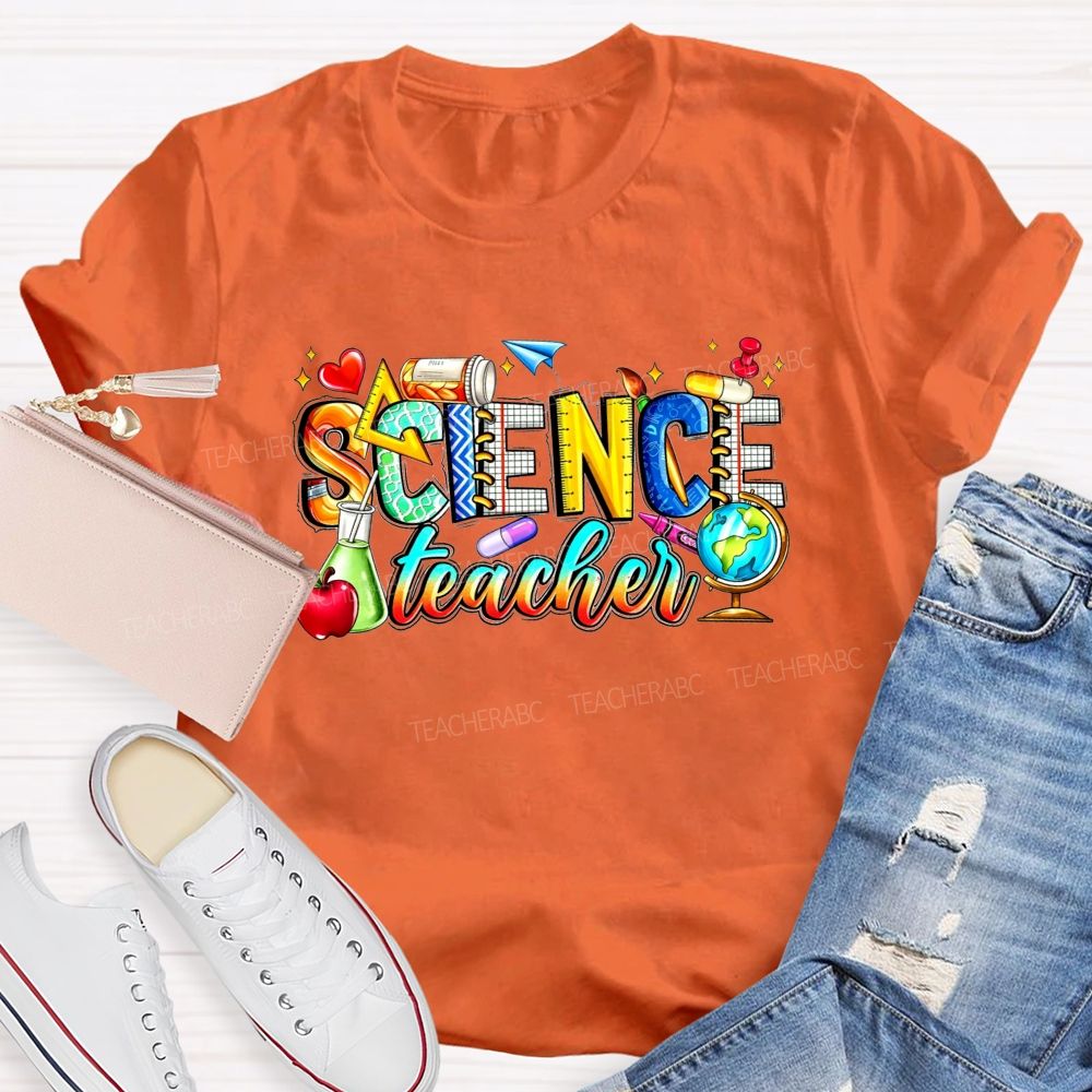 Science Teacher Colorful All Things Lab And Discovery Teacher T-shirt