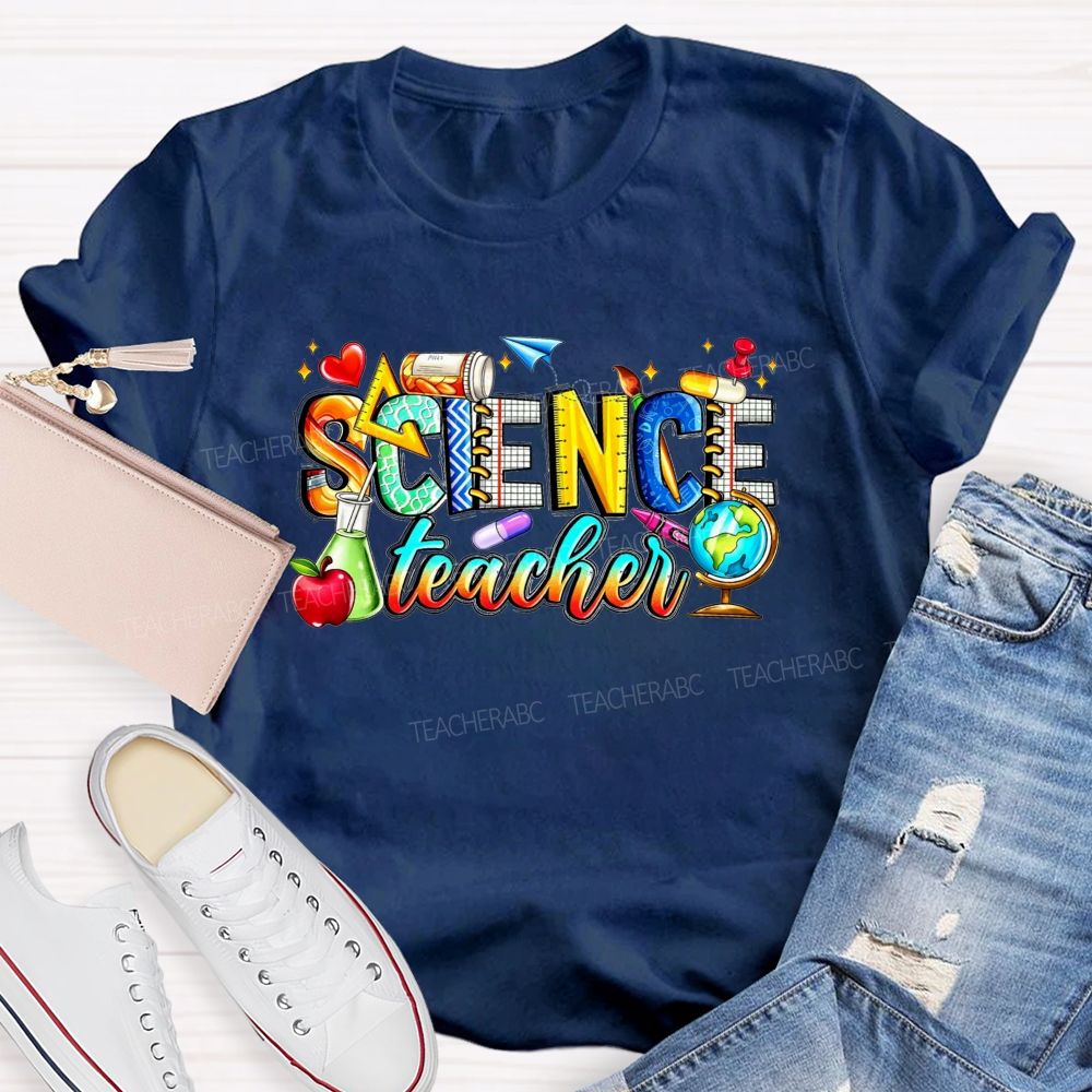 Science Teacher Colorful All Things Lab And Discovery Teacher T-shirt