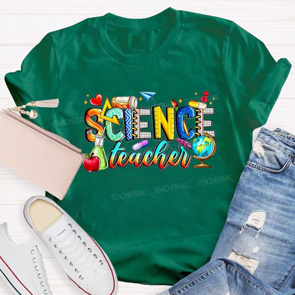Science Teacher Colorful All Things Lab And Discovery Teacher T-shirt