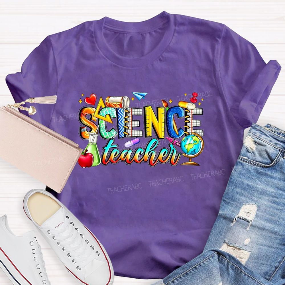 Science Teacher Colorful All Things Lab And Discovery Teacher T-shirt
