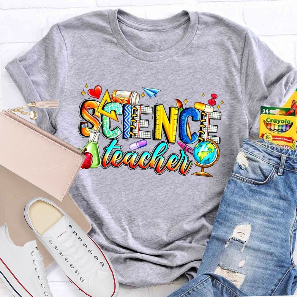 Science Teacher Colorful All Things Lab And Discovery Teacher T-shirt