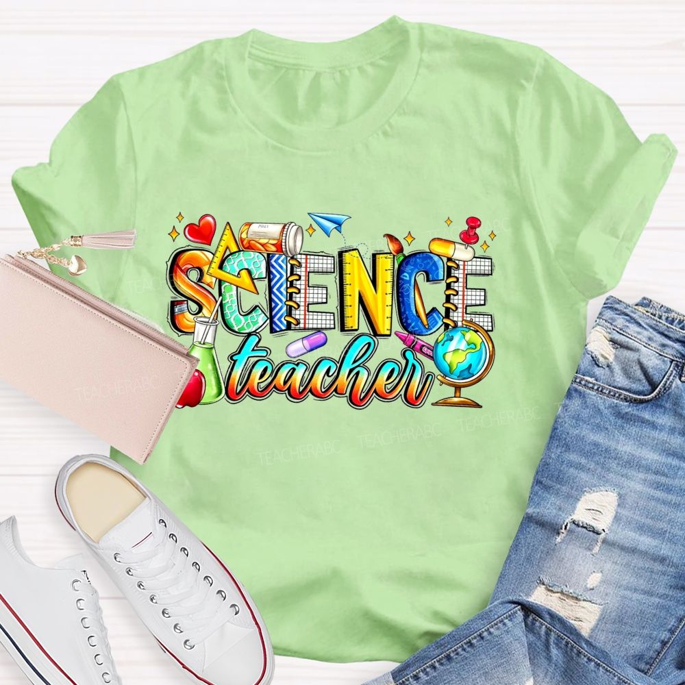 Science Teacher Colorful All Things Lab And Discovery Teacher T-shirt