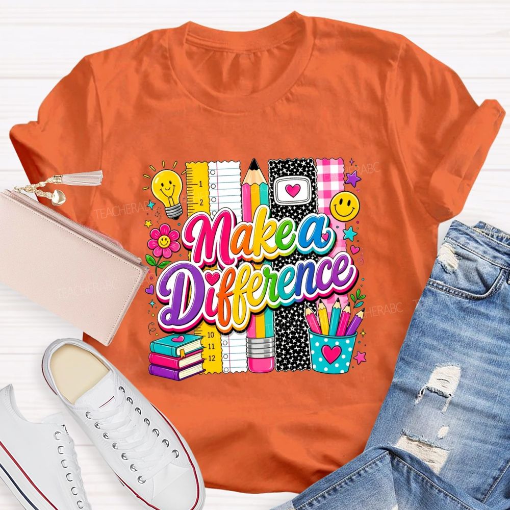 Make A Difference Teacher Rainbow Lettering Teacher T-shirt