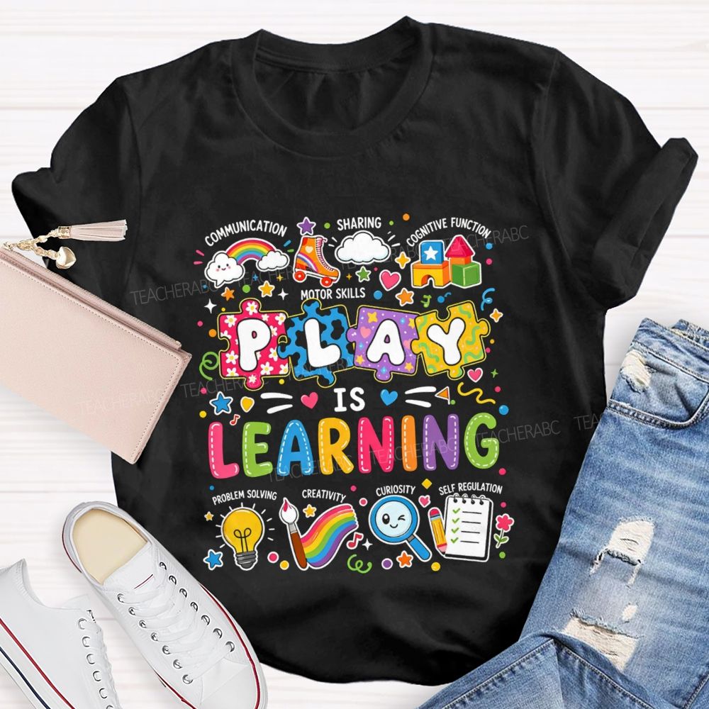 Colorful Play Is Learning Rainbow Puzzle Graphic Teacher T-shirt