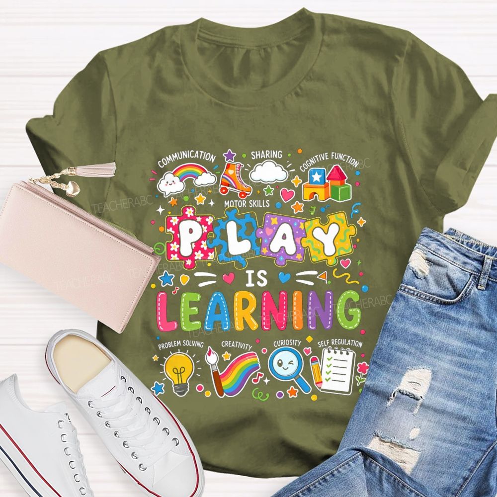 Colorful Play Is Learning Rainbow Puzzle Graphic Teacher T-shirt