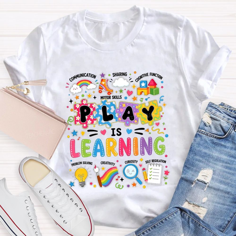 Colorful Play Is Learning Rainbow Puzzle Graphic Teacher T-shirt