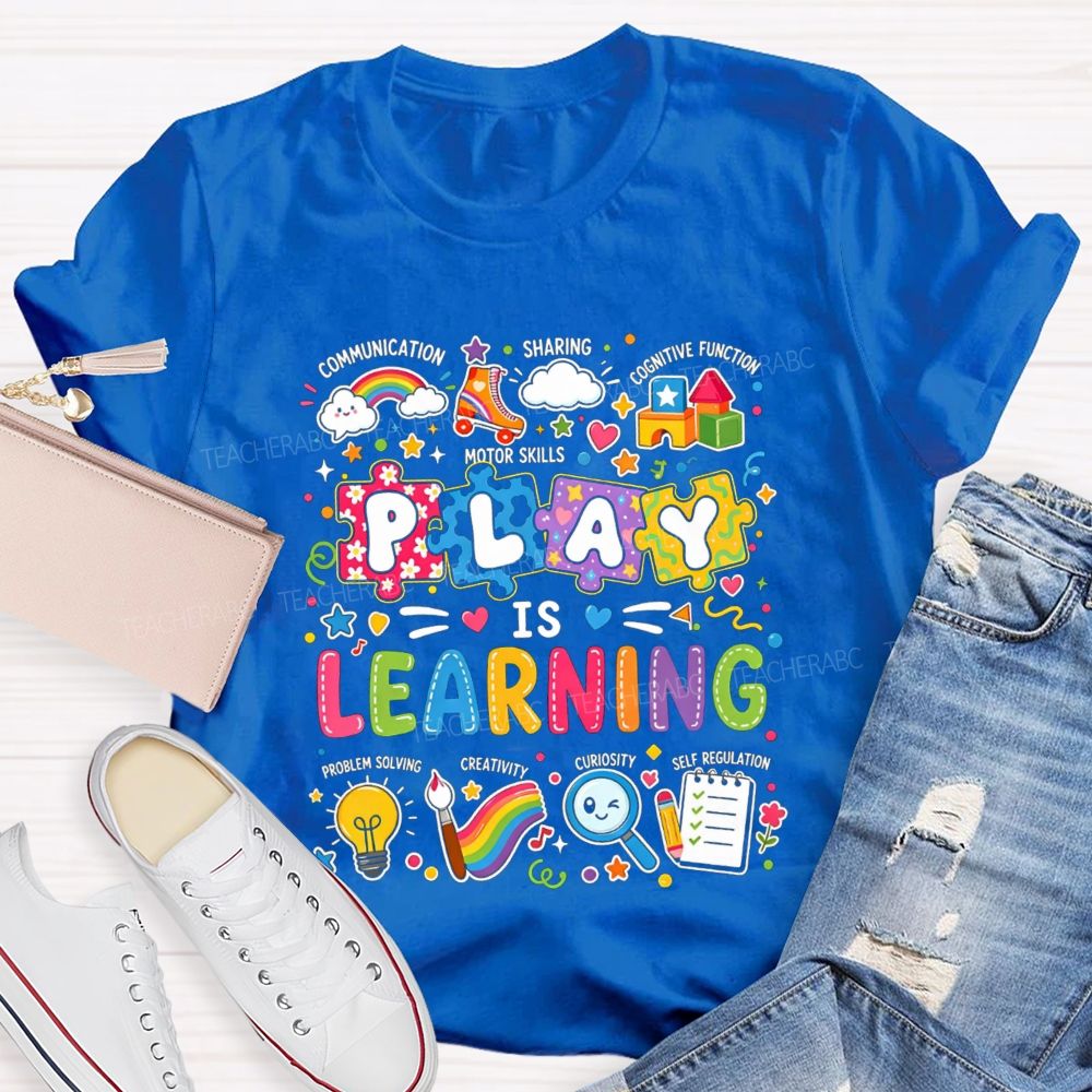 Colorful Play Is Learning Rainbow Puzzle Graphic Teacher T-shirt