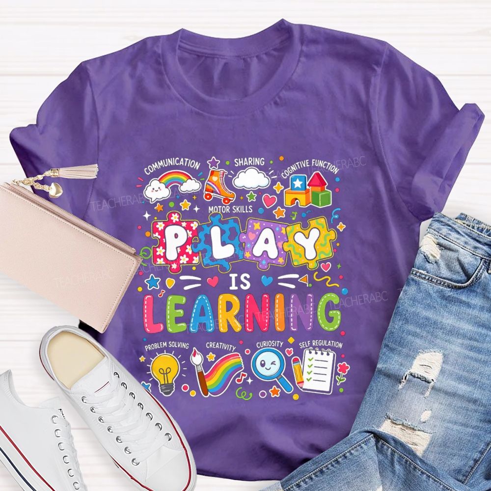 Colorful Play Is Learning Rainbow Puzzle Graphic Teacher T-shirt