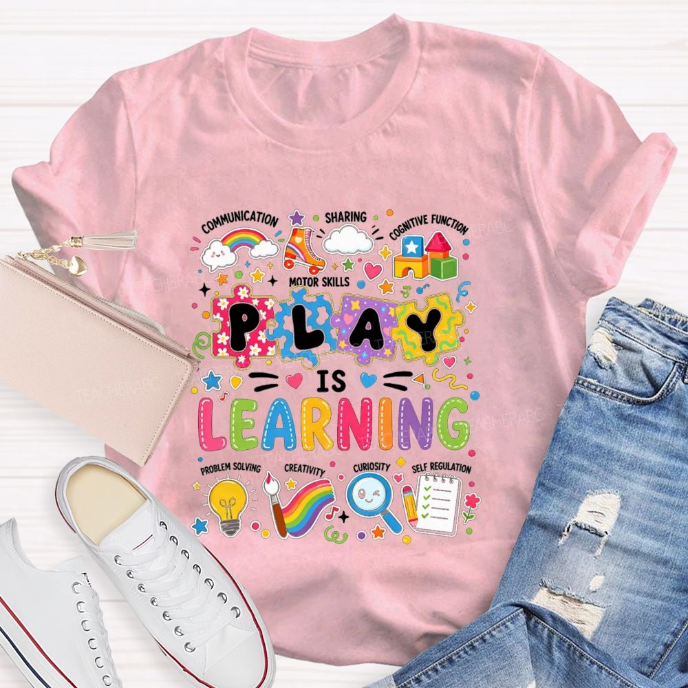 Colorful Play Is Learning Rainbow Puzzle Graphic Teacher T-shirt