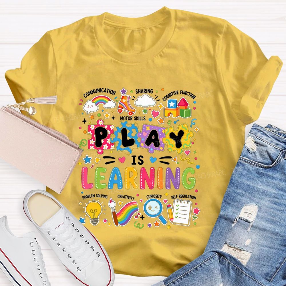Colorful Play Is Learning Rainbow Puzzle Graphic Teacher T-shirt