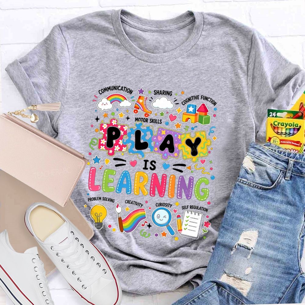 Colorful Play Is Learning Rainbow Puzzle Graphic Teacher T-shirt
