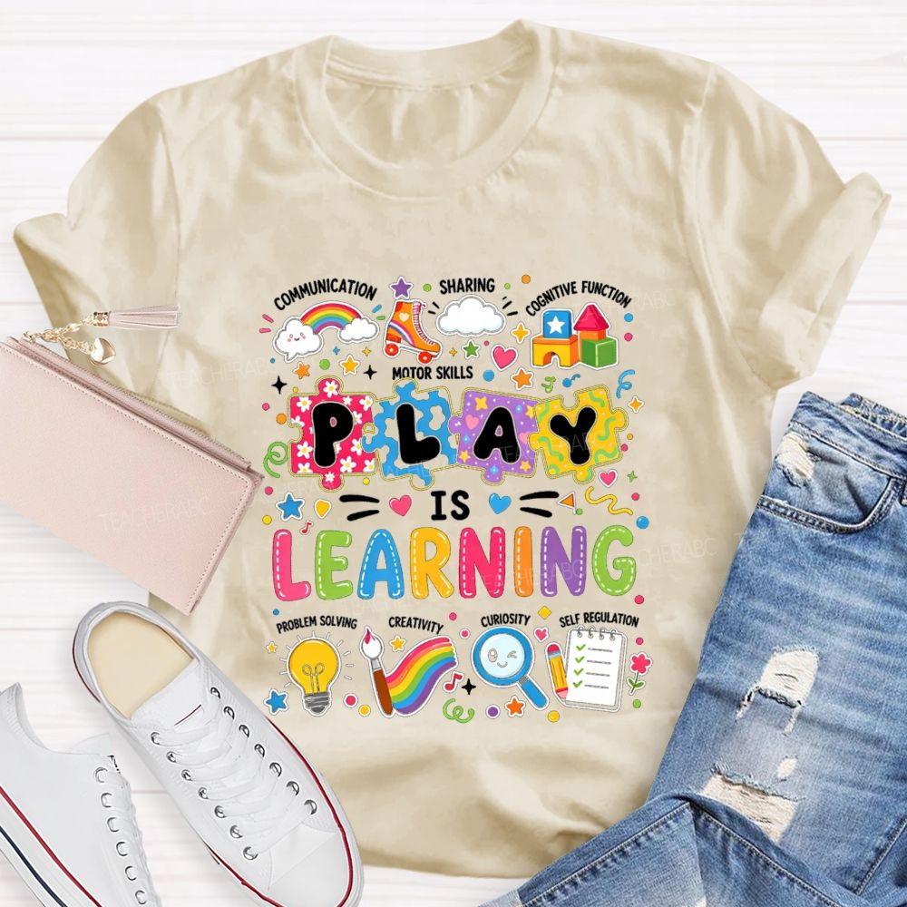 Colorful Play Is Learning Rainbow Puzzle Graphic Teacher T-shirt