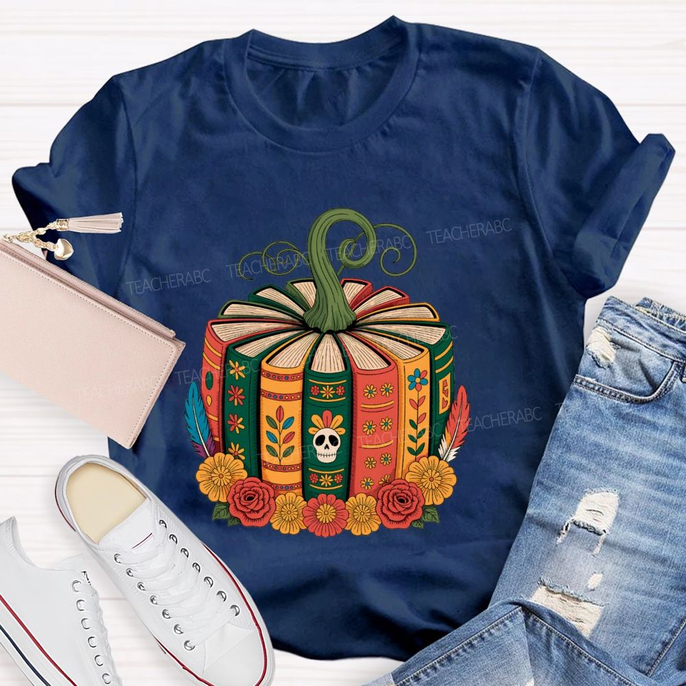 Boho Halloween Book Lover Pumpkin Teacher T-shirt