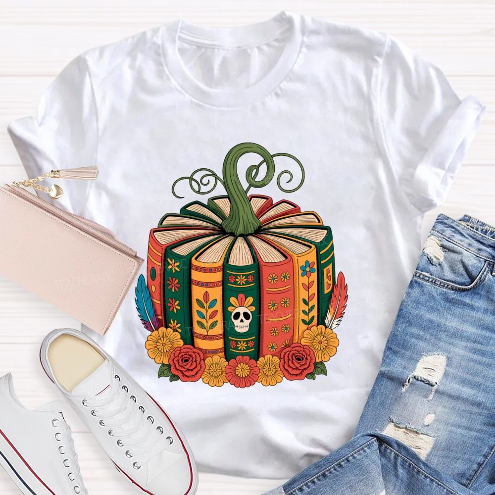 Boho Halloween Book Lover Pumpkin Teacher T-shirt